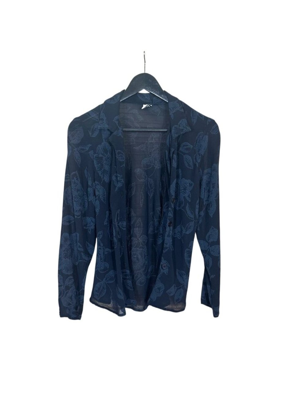 Vintage 90s Black Sheer Floral Long Sleeve Button Up Top Medium